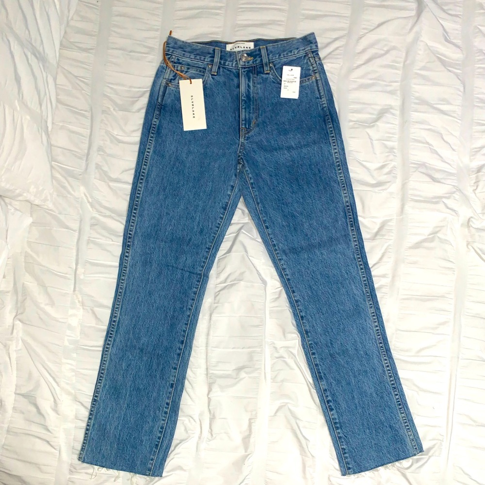 SLVRLAKE Hero High Waist Raw Hem Slim Straight Leg Jeans. Size:24